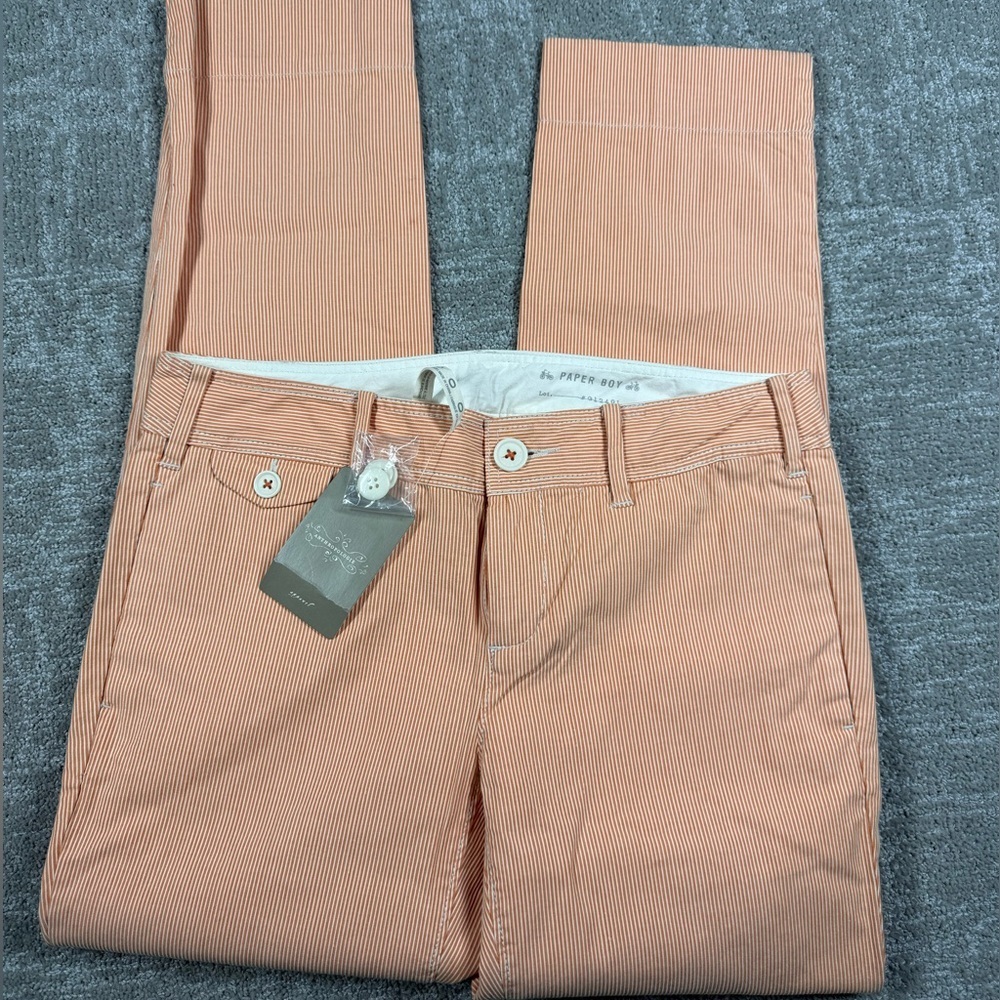 Anthropologie Paper Boy Orange Stripe Slim Casual Pant NWT Size 0